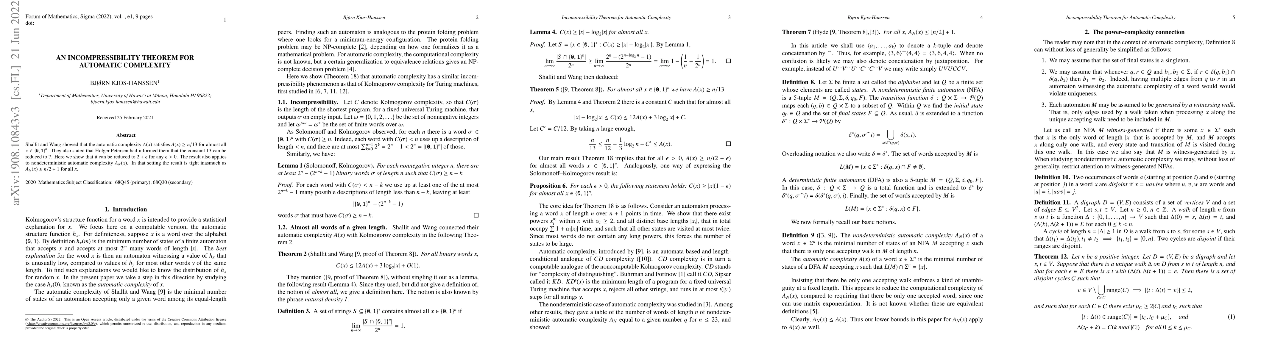 Thumbnail for An incompressibility theorem for automatic complexity