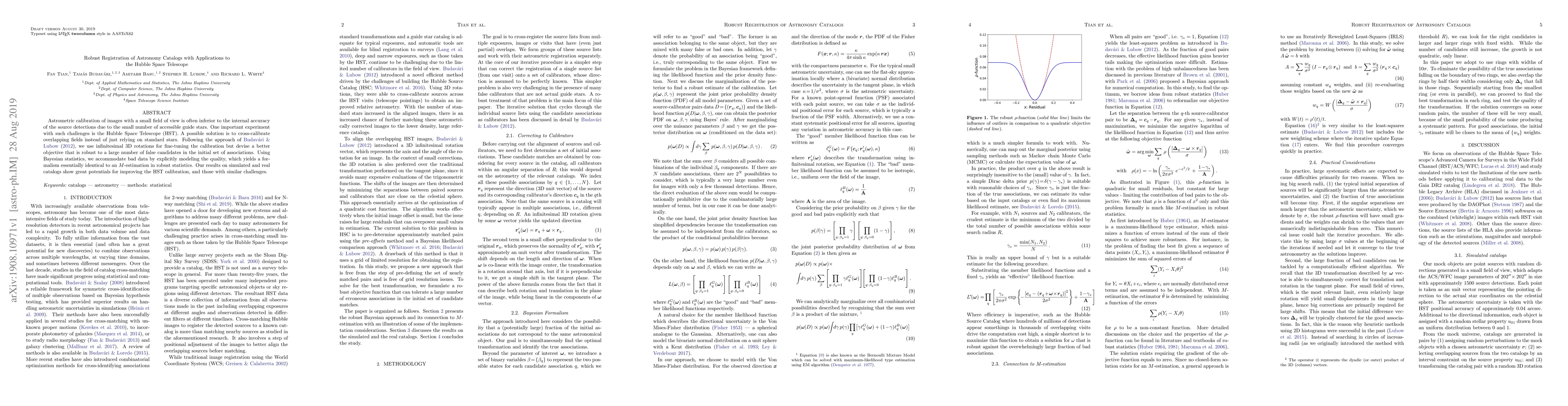 Thumbnail for Robust Registration of Astronomy Catalogs with Applications to the
  Hubble Space Telescope