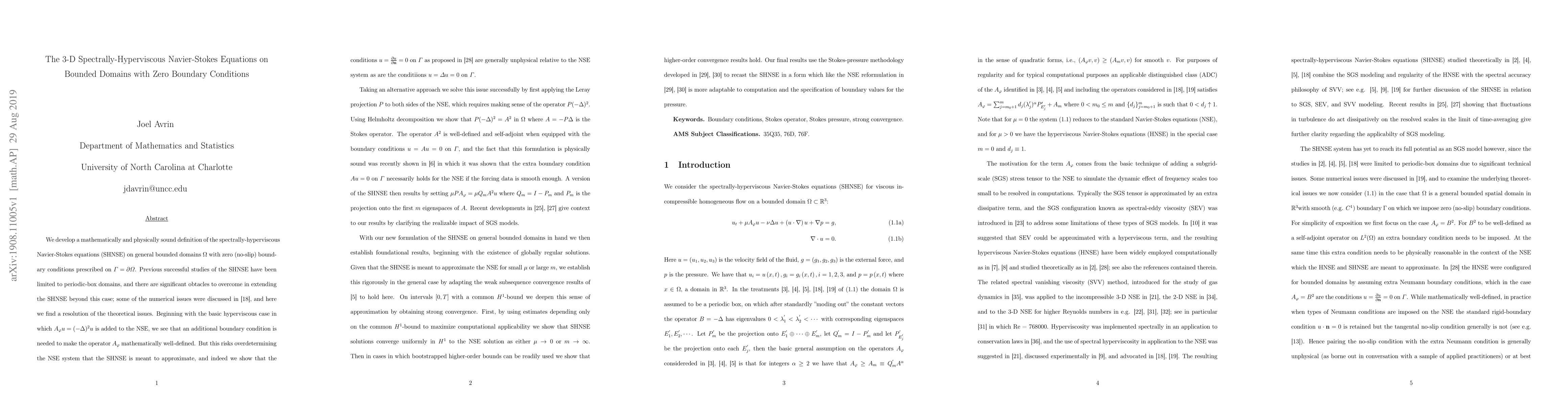 Thumbnail for The 3-D Spectrally-Hyperviscous Navier-Stokes Equations on Bounded
  Domains with Zero Boundary Conditions