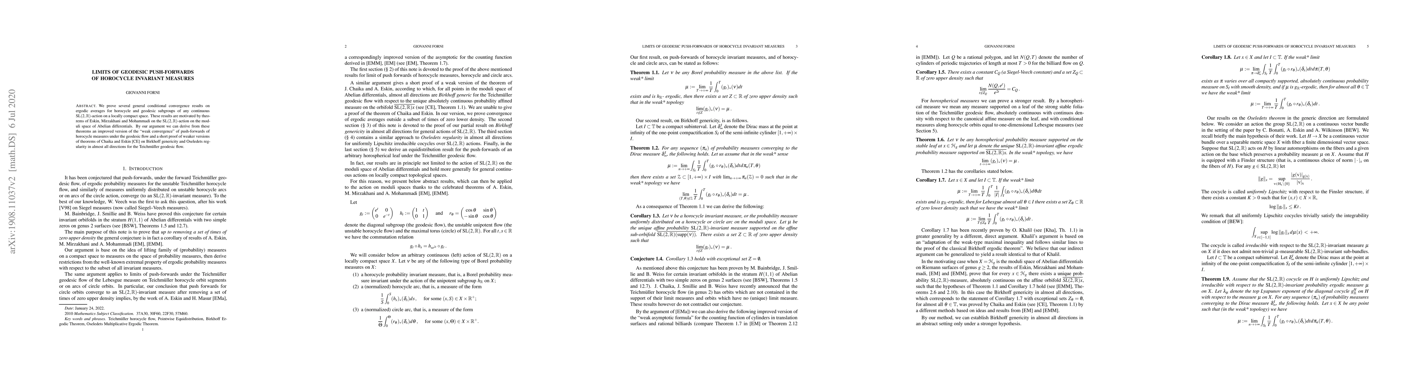 Thumbnail for Limits of geodesic push-forwards of horocycle invariant measures
