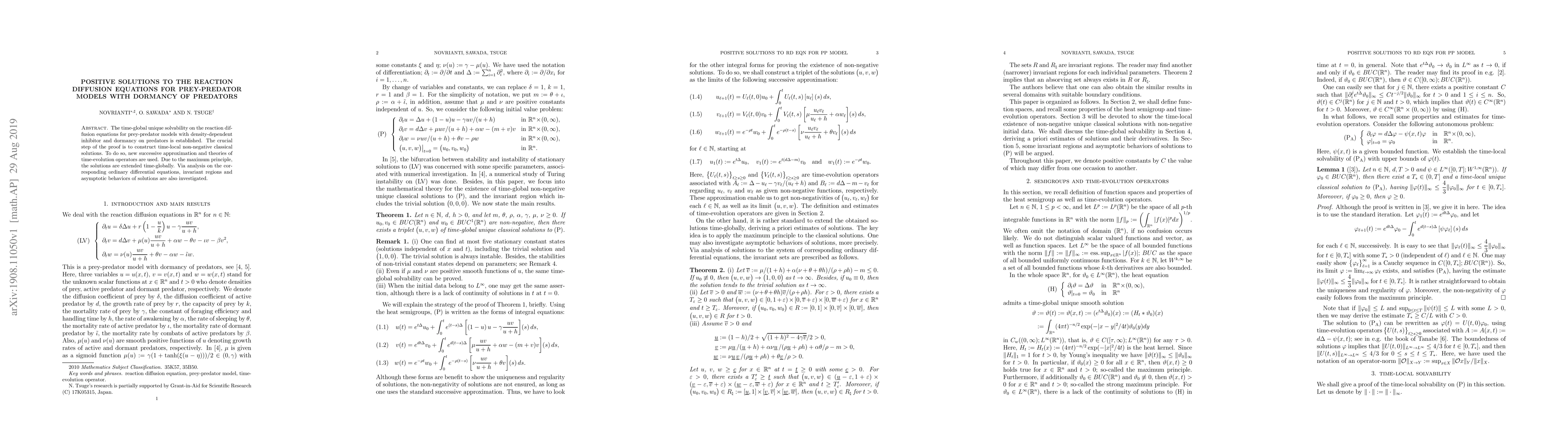 Thumbnail for Positive solutions to the reaction diffusion equations for prey-predator
  models with dormancy of predators
