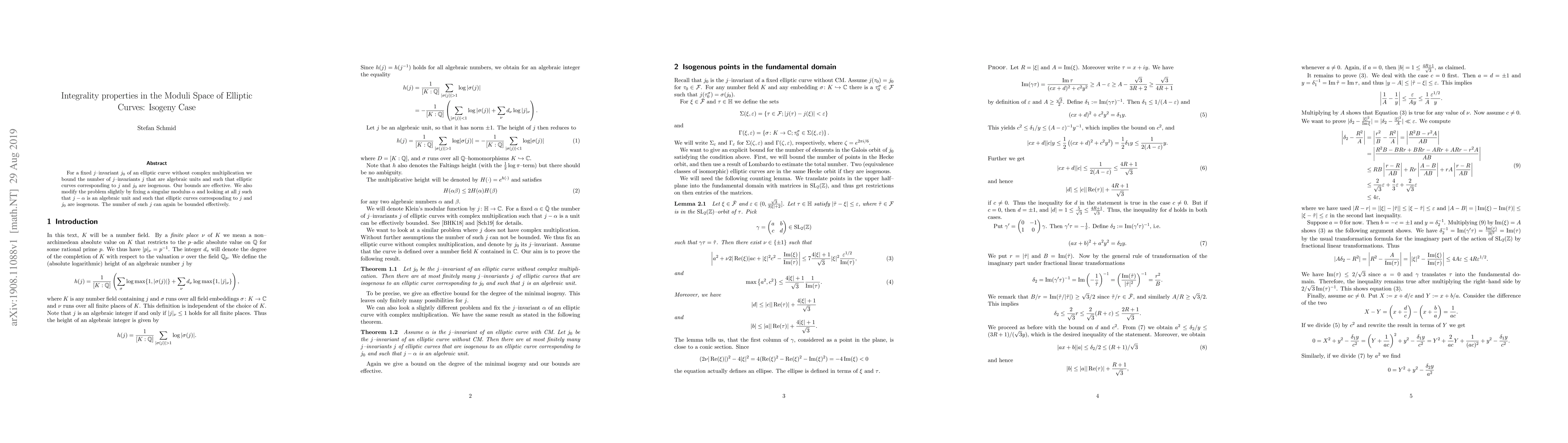 Thumbnail for Integrality properties in the Moduli Space of Elliptic Curves: Isogeny
  Case