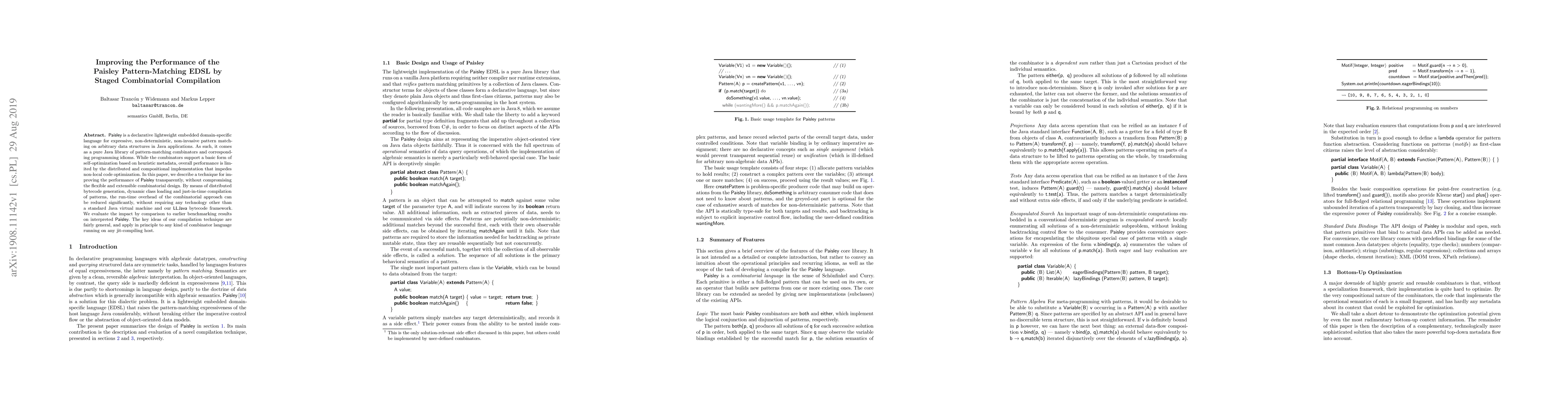 Thumbnail for Improving the Performance of the Paisley Pattern-Matching EDSL by Staged
  Combinatorial Compilation
