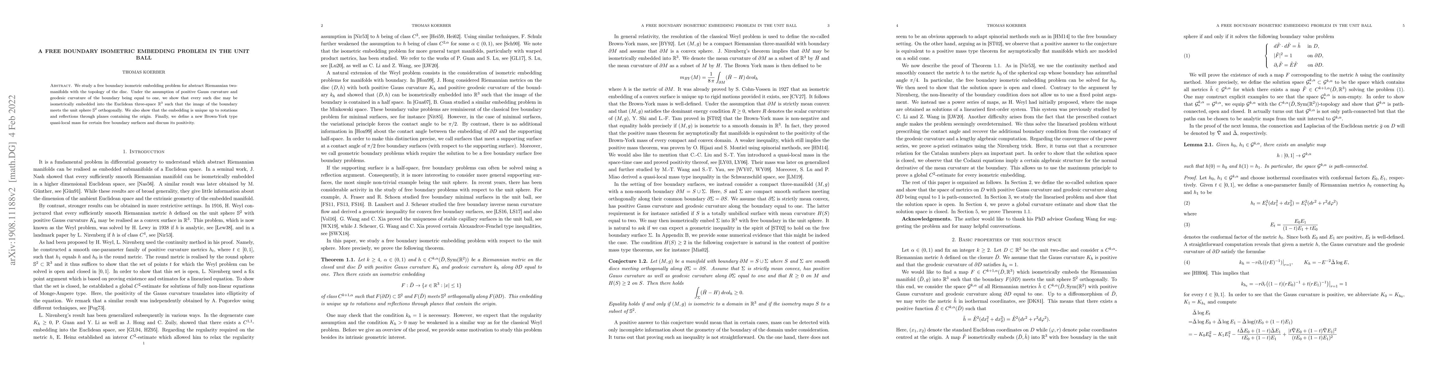 Thumbnail for A free boundary isometric embedding problem in the unit ball