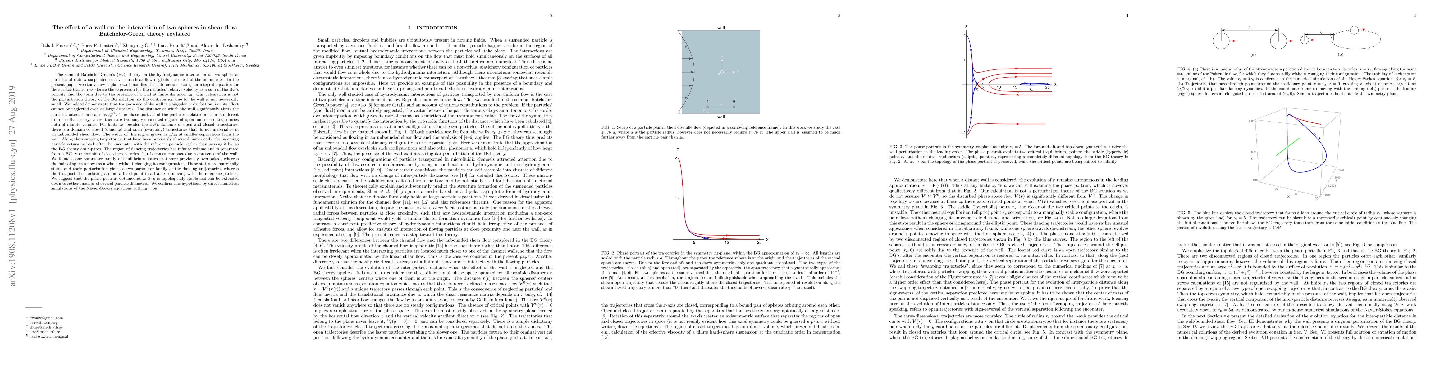 Thumbnail for The effect of a wall on the interaction of two spheres in shear flow:
  Batchelor-Green theory revisited