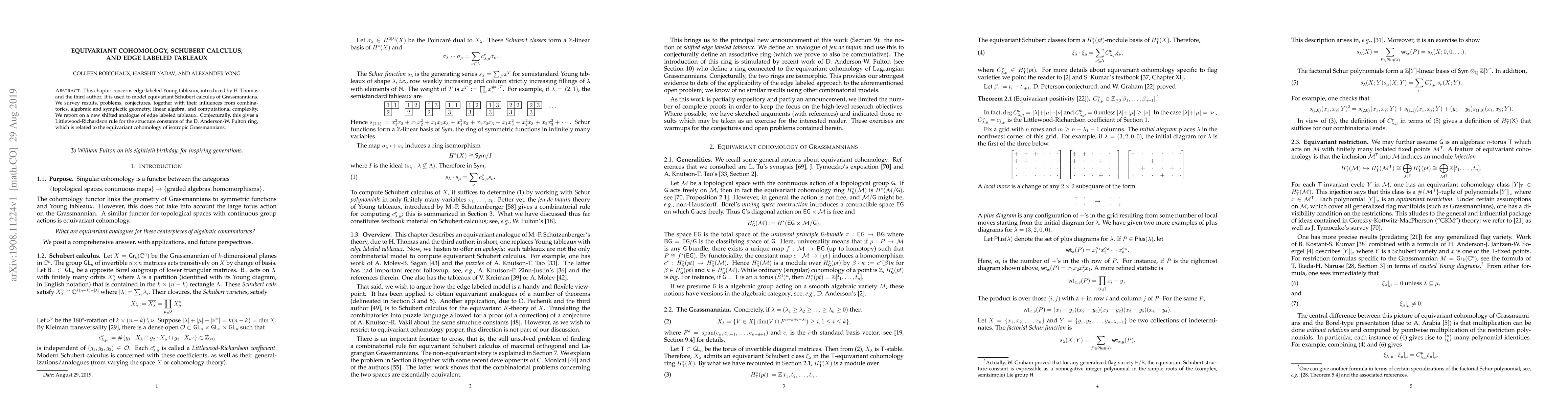 Thumbnail for Equivariant cohomology, Schubert calculus, and edge labeled tableaux