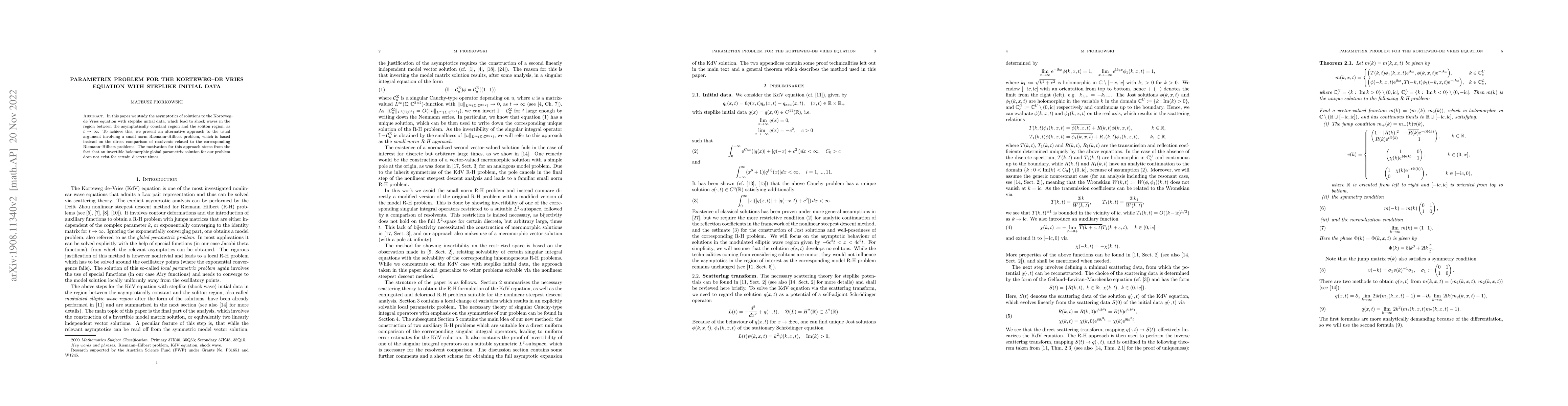 Thumbnail for Parametrix problem for the Korteweg--de Vries equation with steplike
  initial data