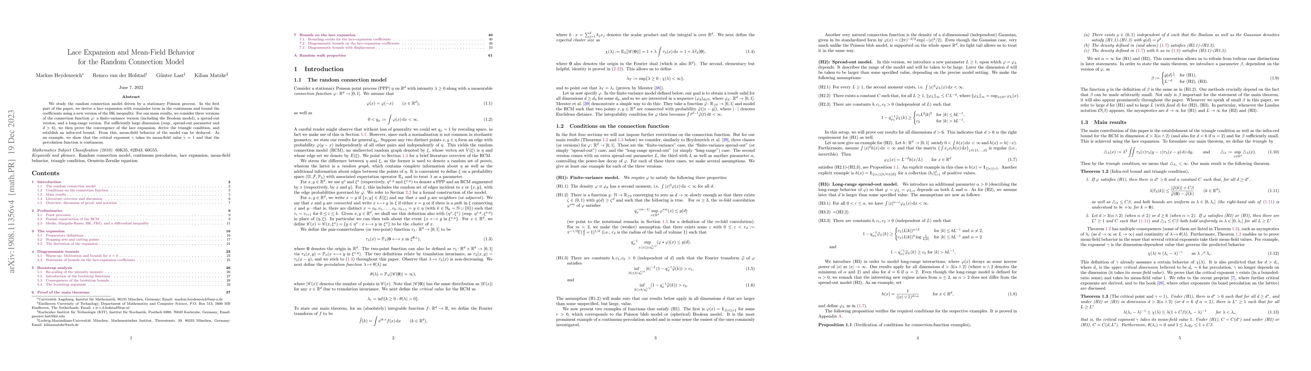 Thumbnail for Lace Expansion and Mean-Field Behavior for the Random Connection Model