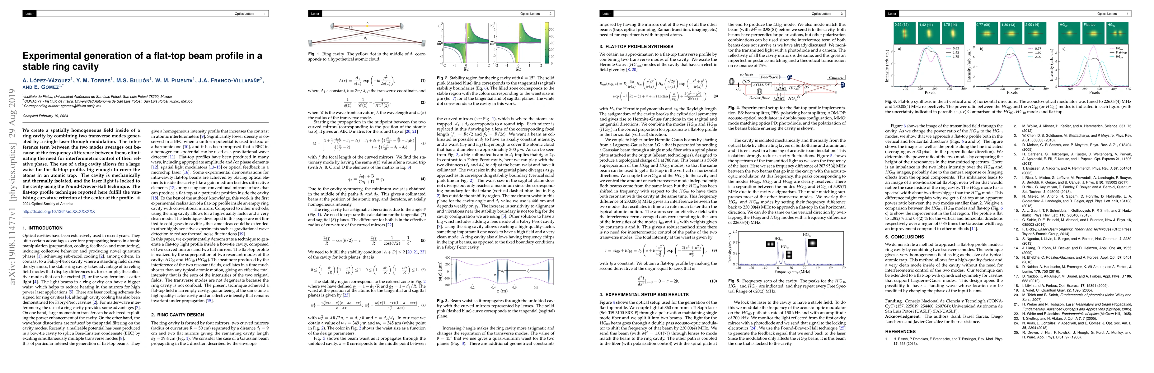Thumbnail for Experimental generation of a flat-top beam profile in a stable ring
  cavity