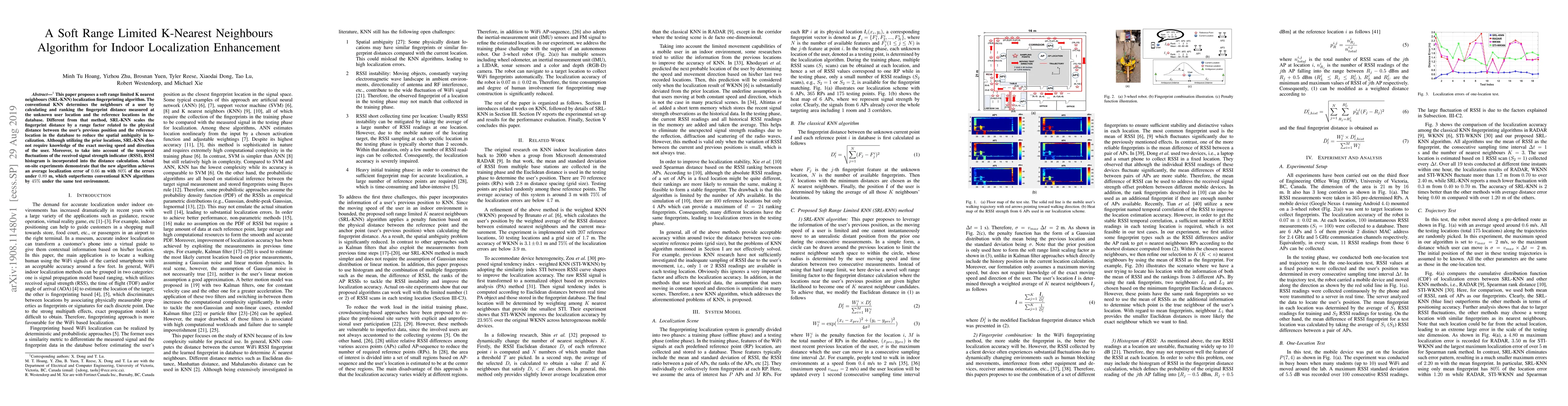 Thumbnail for A Soft Range Limited K-Nearest Neighbours Algorithm for Indoor
  Localization Enhancement