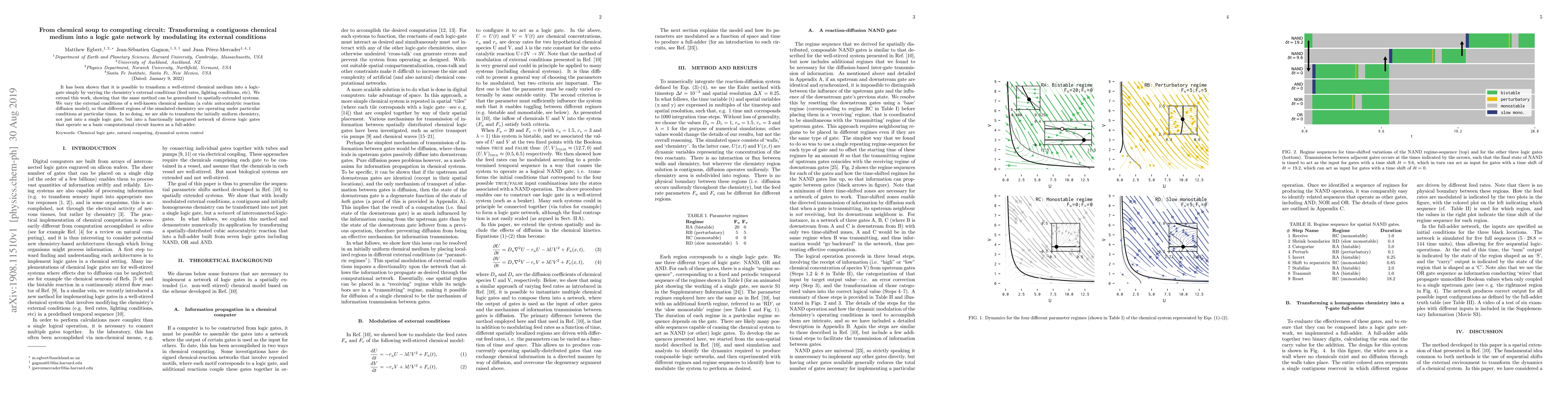 Thumbnail for From chemical soup to computing circuit: Transforming a contiguous
  chemical medium into a logic gate network by modulating its external
  conditions