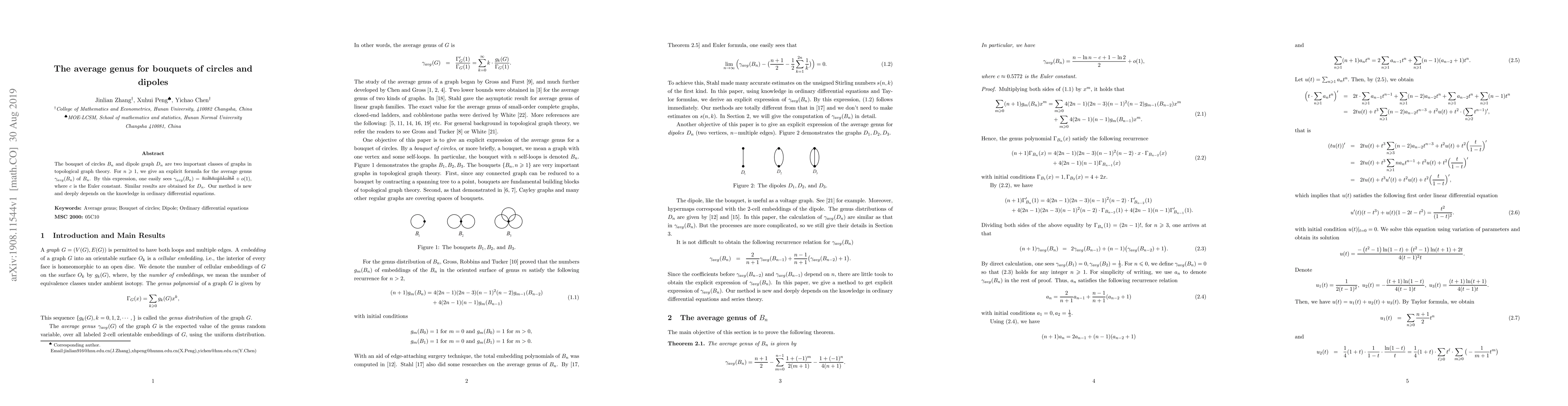 Thumbnail for The average genus for bouquets of circles and dipoles