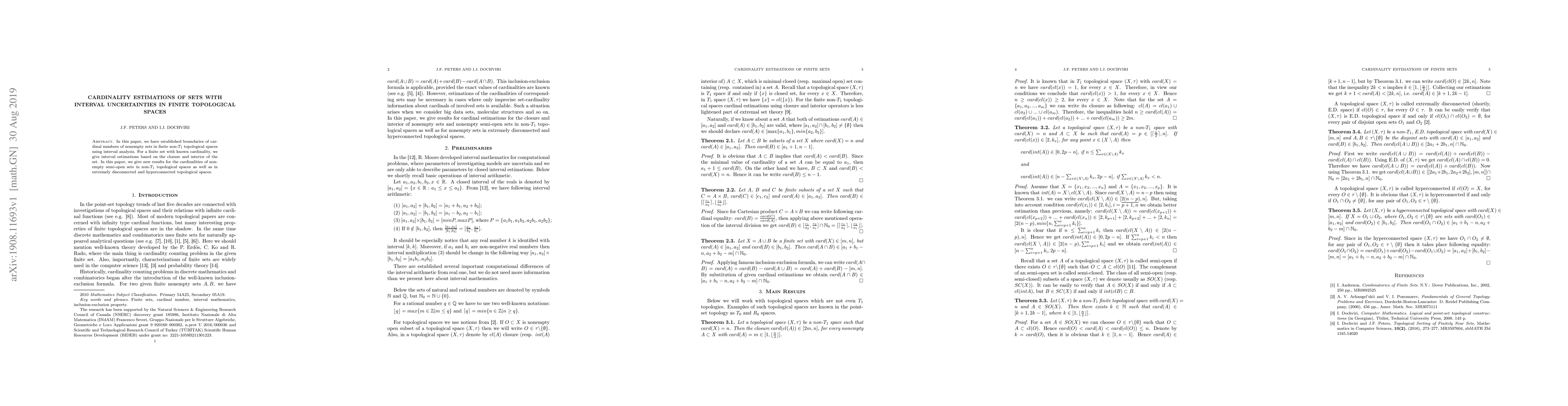 Thumbnail for Cardinality Estimations of Sets with Interval Uncertainties in Finite
  Topological Spaces