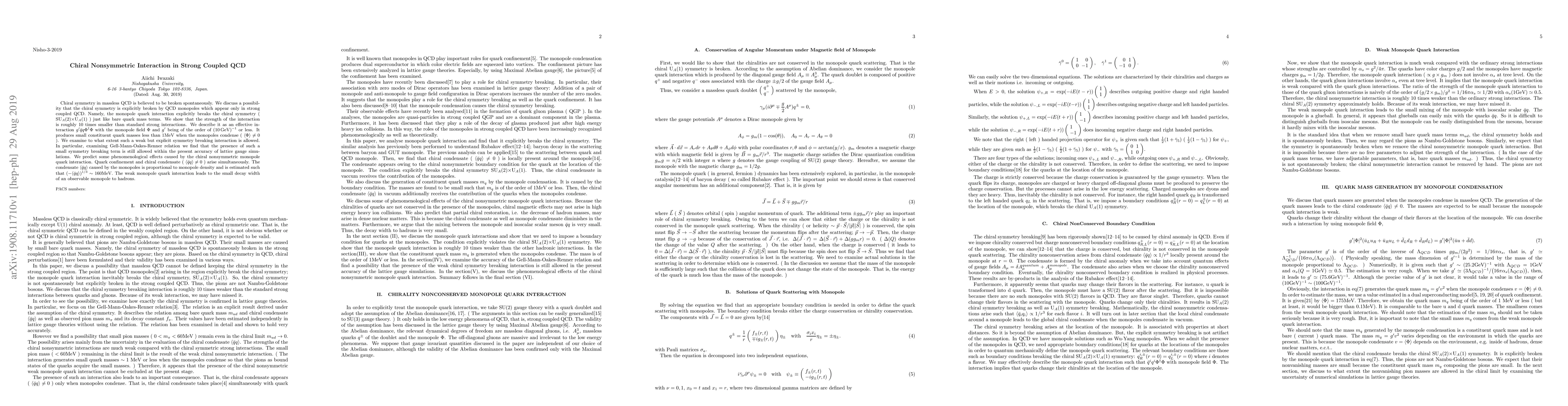 Thumbnail for Chiral Nonsymmetric Interaction in Strong Coupled QCD