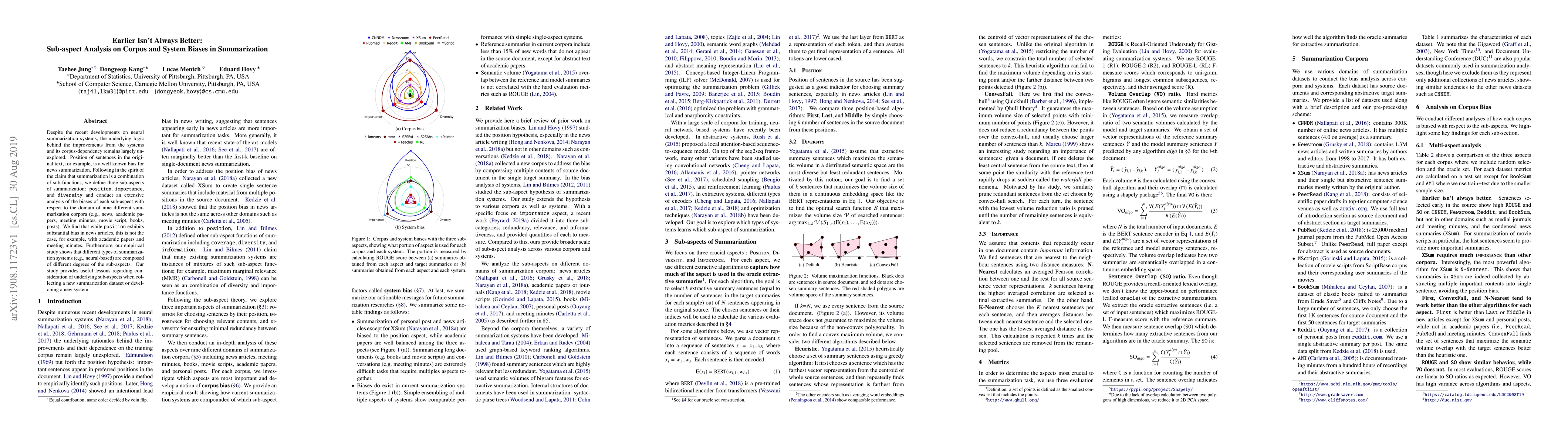 Thumbnail for Earlier Isn't Always Better: Sub-aspect Analysis on Corpus and System
  Biases in Summarization