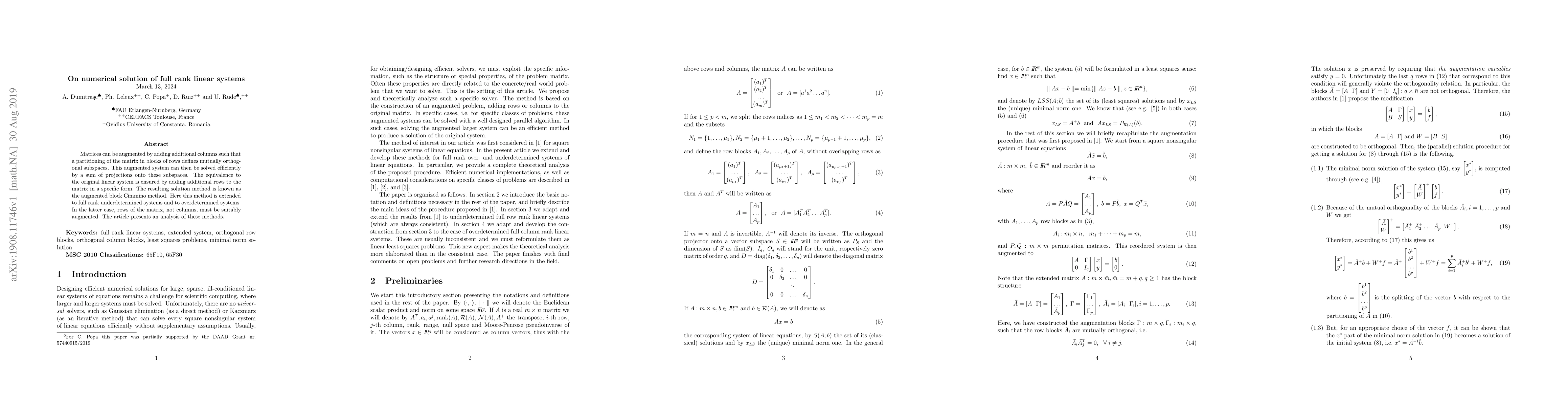 Thumbnail for On numerical solution of full rank linear systems
