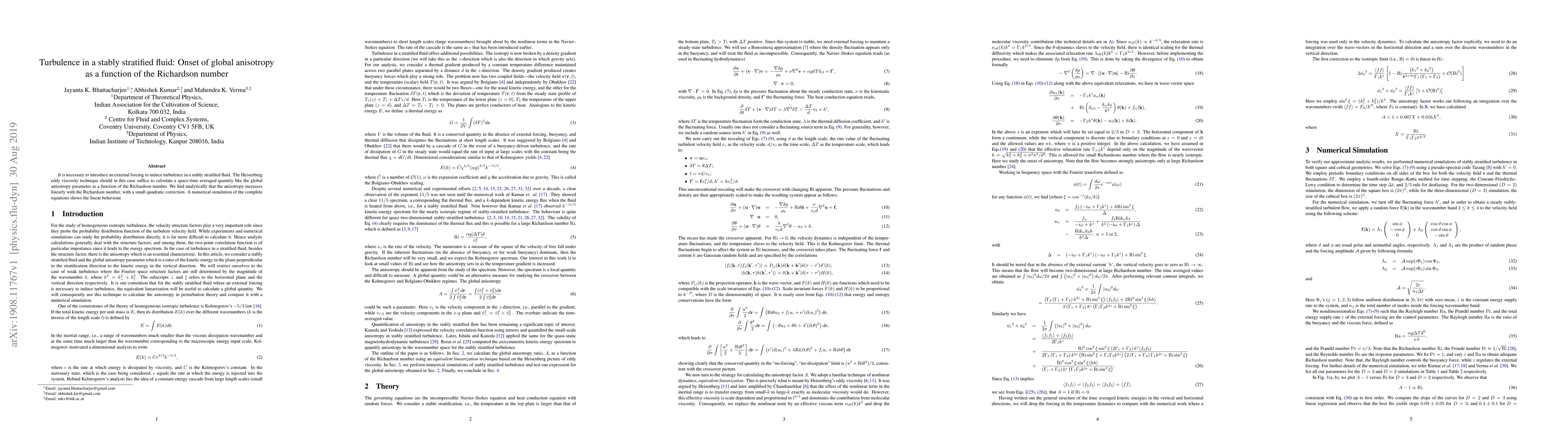 Thumbnail for Turbulence in a stably stratified fluid: Onset of global anisotropy as a
  function of the Richardson number