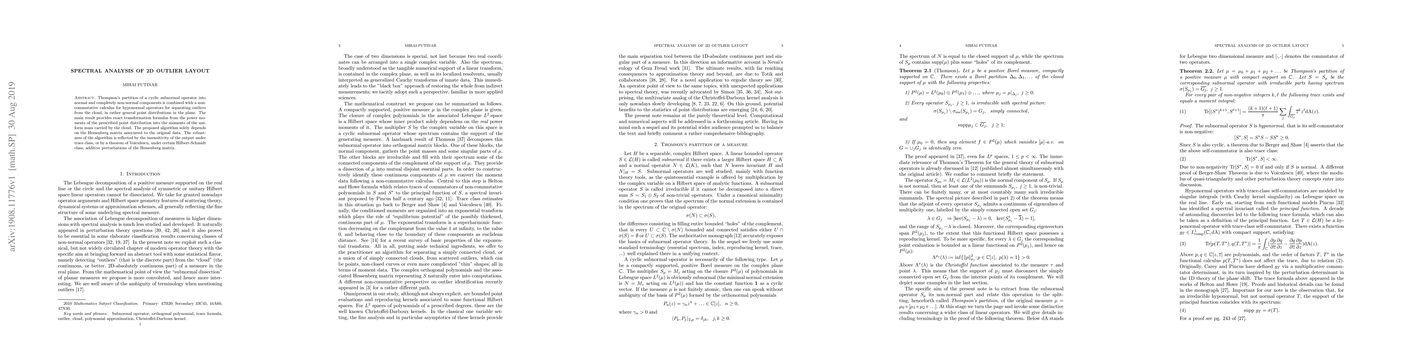 Thumbnail for Spectral analysis of 2D outlier layout