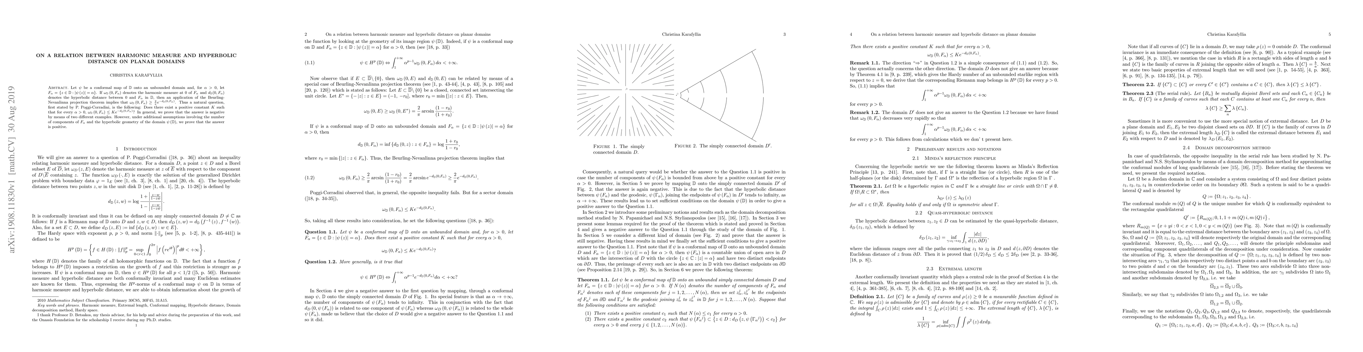 Thumbnail for On a relation between harmonic measure and hyperbolic distance on planar
  domains