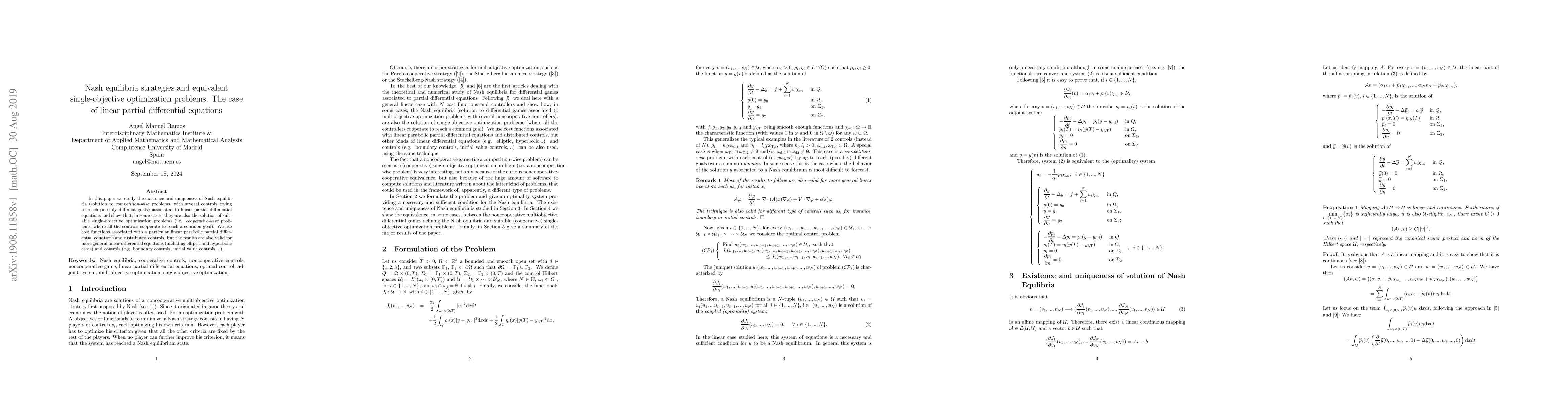 Thumbnail for Nash equilibria strategies and equivalent single-objective optimization
  problems. The case of linear partial differential equations