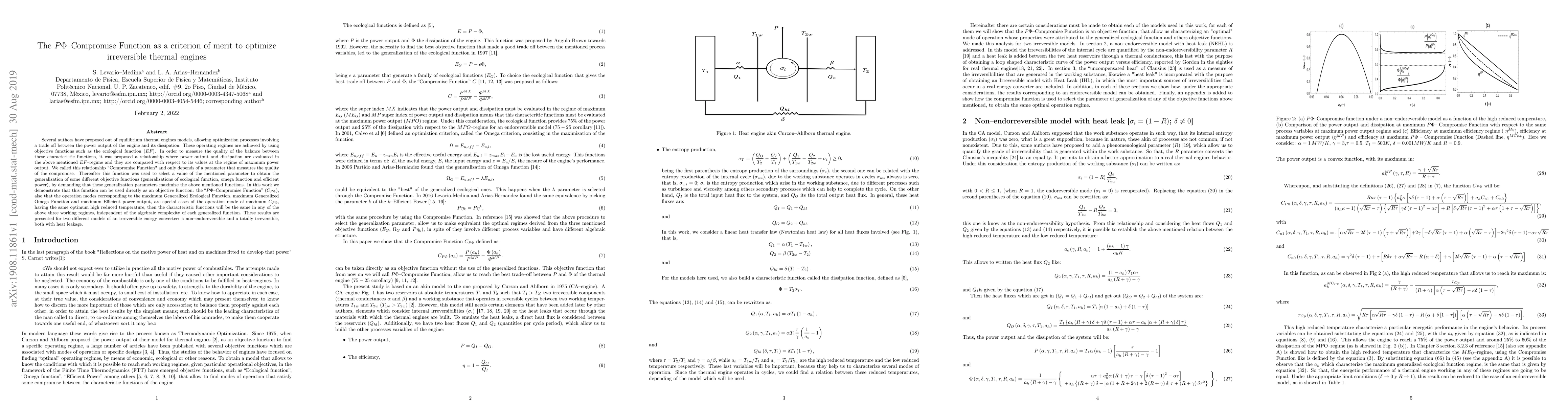 Thumbnail for The $P{\Phi}$-Compromise Function as a criterion of merit to optimize
  irreversible thermal engines