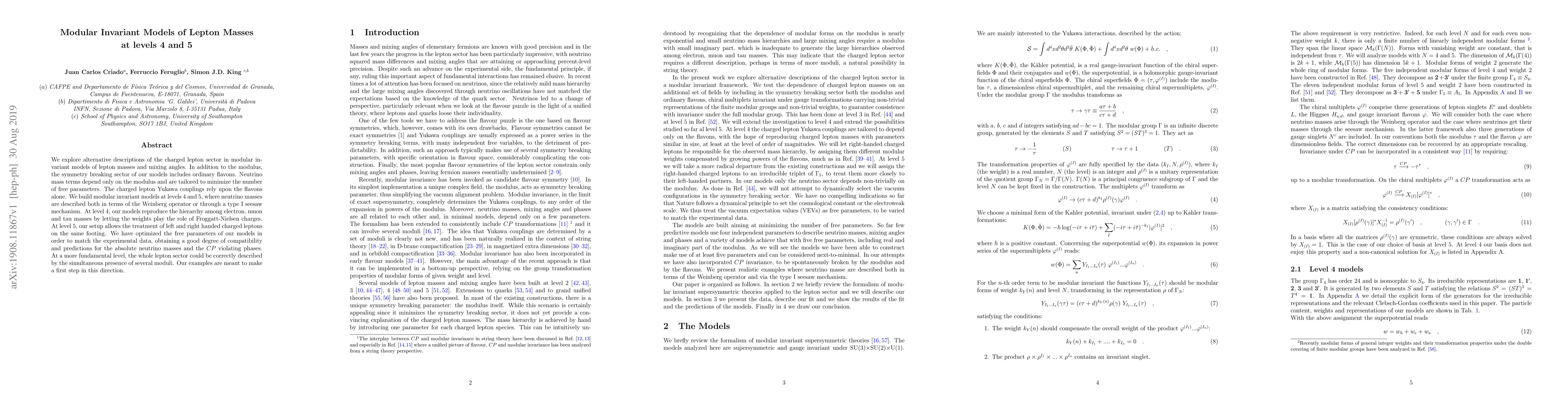 Thumbnail for Modular Invariant Models of Lepton Masses at Levels 4 and 5
