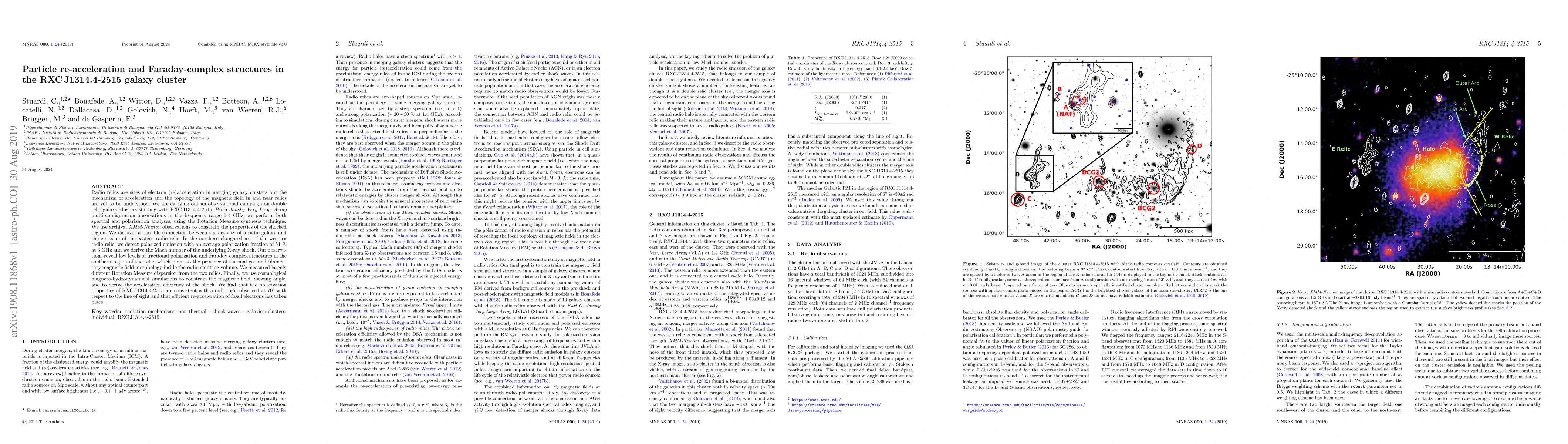 Thumbnail for Particle re-acceleration and Faraday-complex structures in the RXC
  J1314.4-2515 galaxy cluster