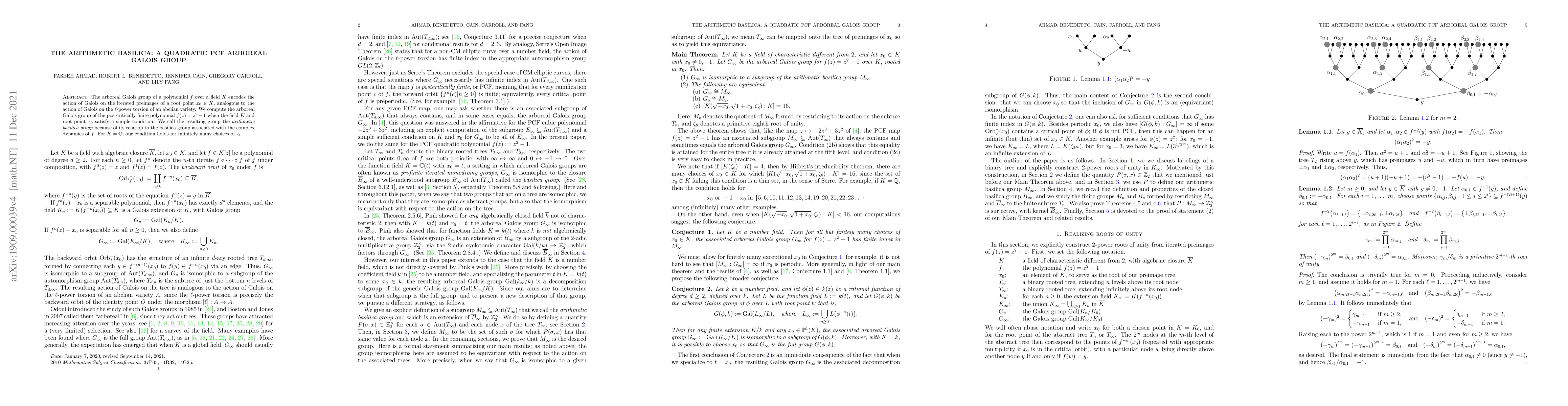 Thumbnail for The arithmetic basilica: a quadratic PCF arboreal Galois group