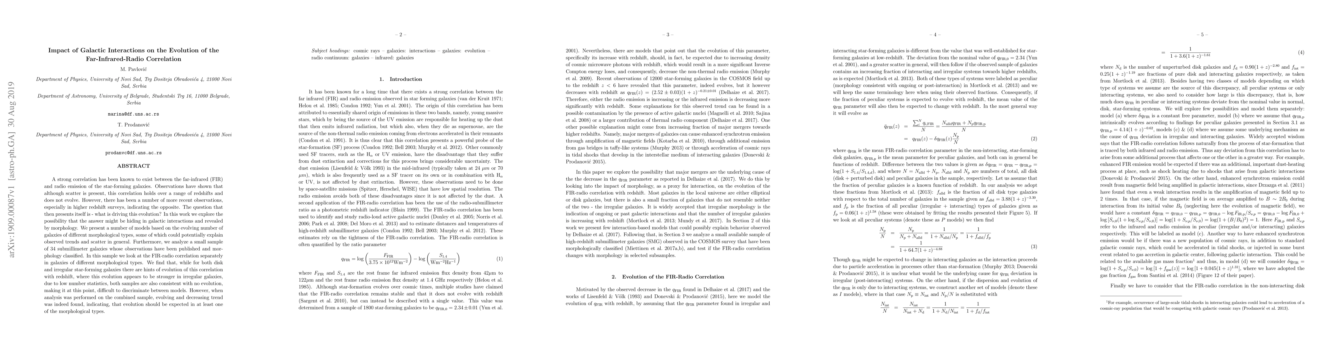 Thumbnail for Impact of Galactic Interactions on the Evolution of the
  Far-Infrared-Radio Correlation