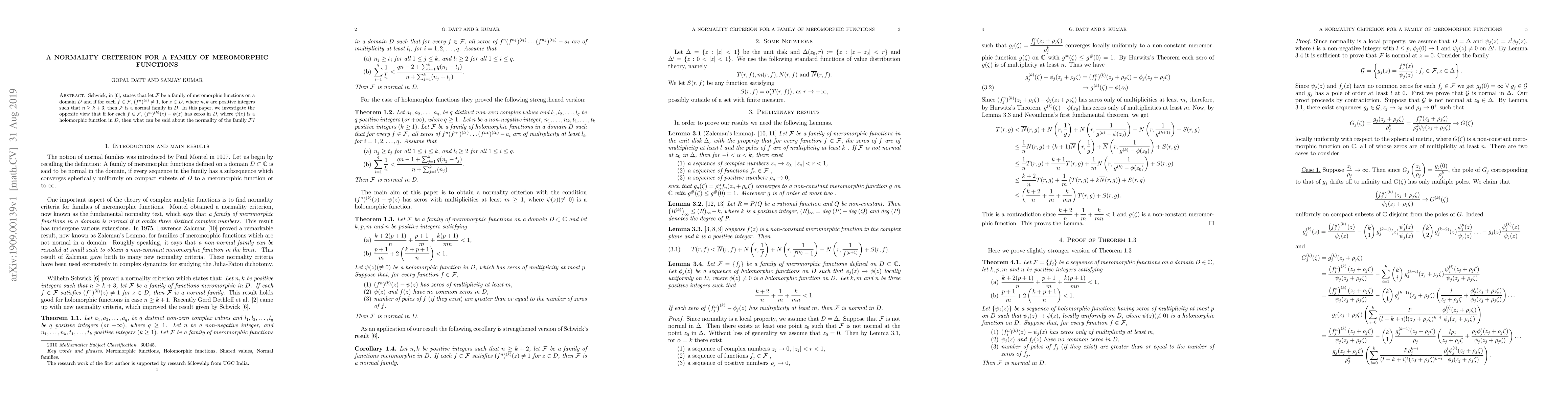 Thumbnail for A normality Criterion for a Family of Meromorphic Functions
