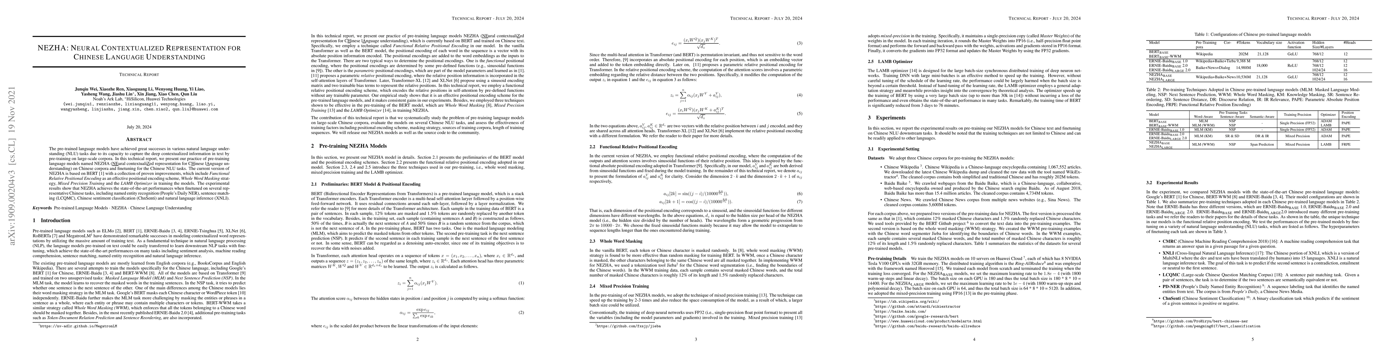 Thumbnail for NEZHA: Neural Contextualized Representation for Chinese Language
  Understanding
