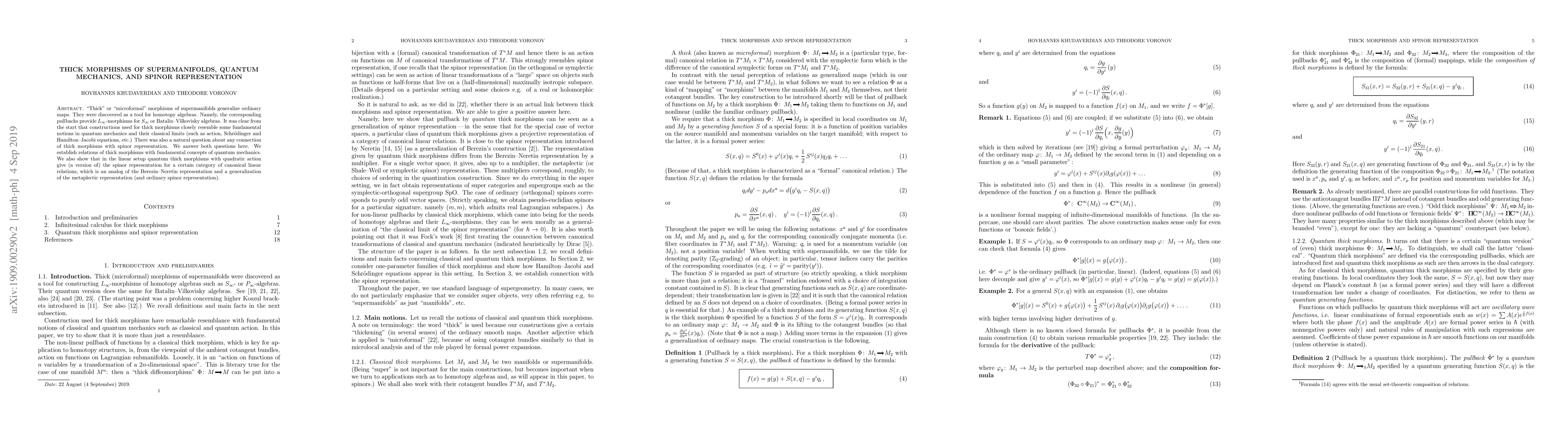 Thumbnail for Thick morphisms of supermanifolds, quantum mechanics, and spinor
  representation