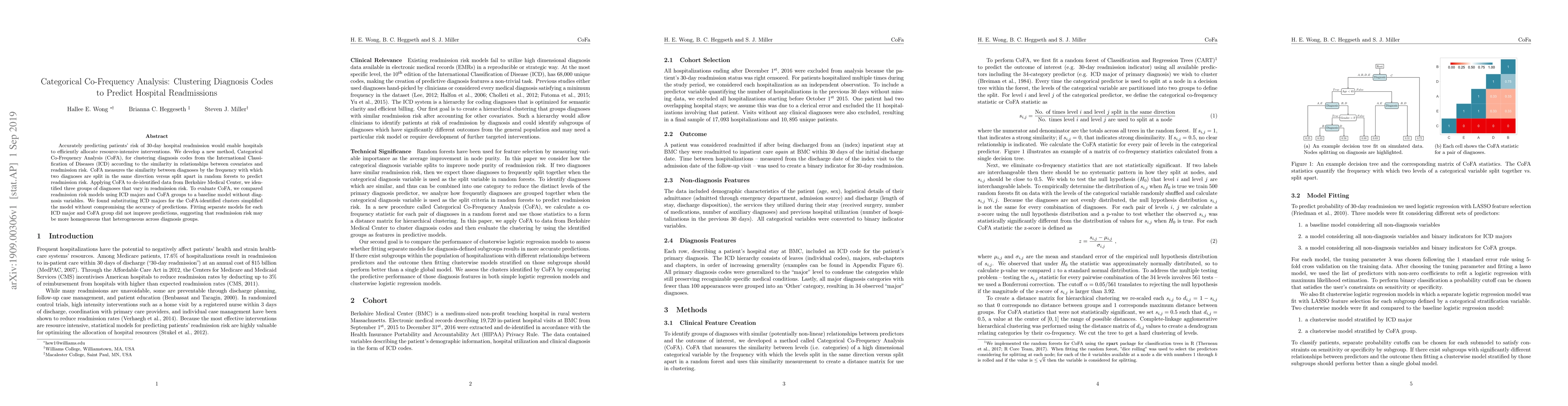 Thumbnail for Categorical Co-Frequency Analysis: Clustering Diagnosis Codes to Predict
  Hospital Readmissions