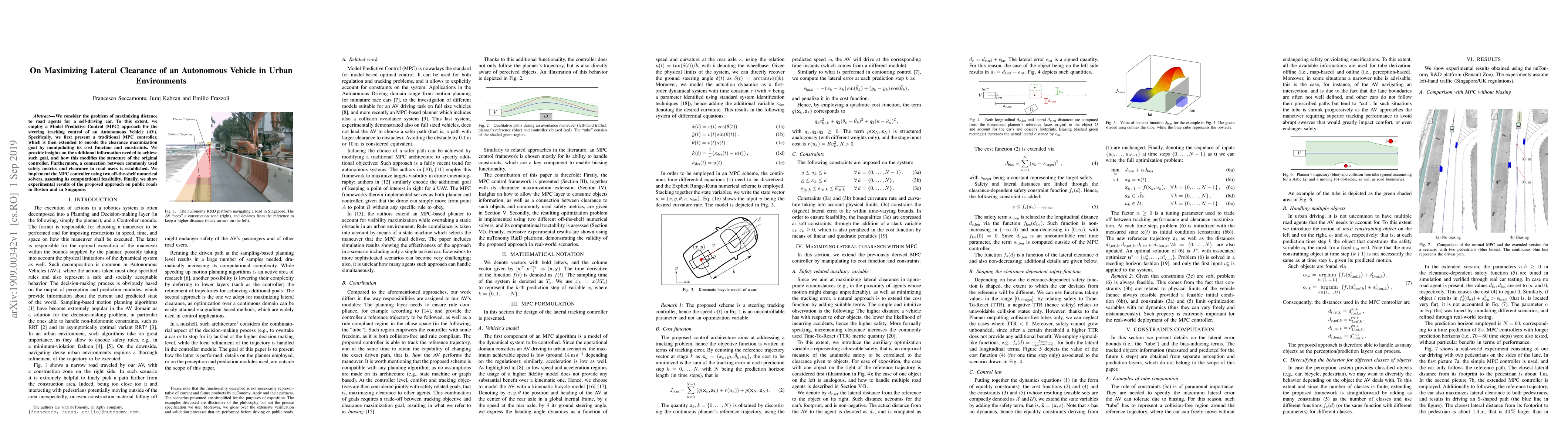 Thumbnail for On Maximizing Lateral Clearance of an Autonomous Vehicle in Urban
  Environments