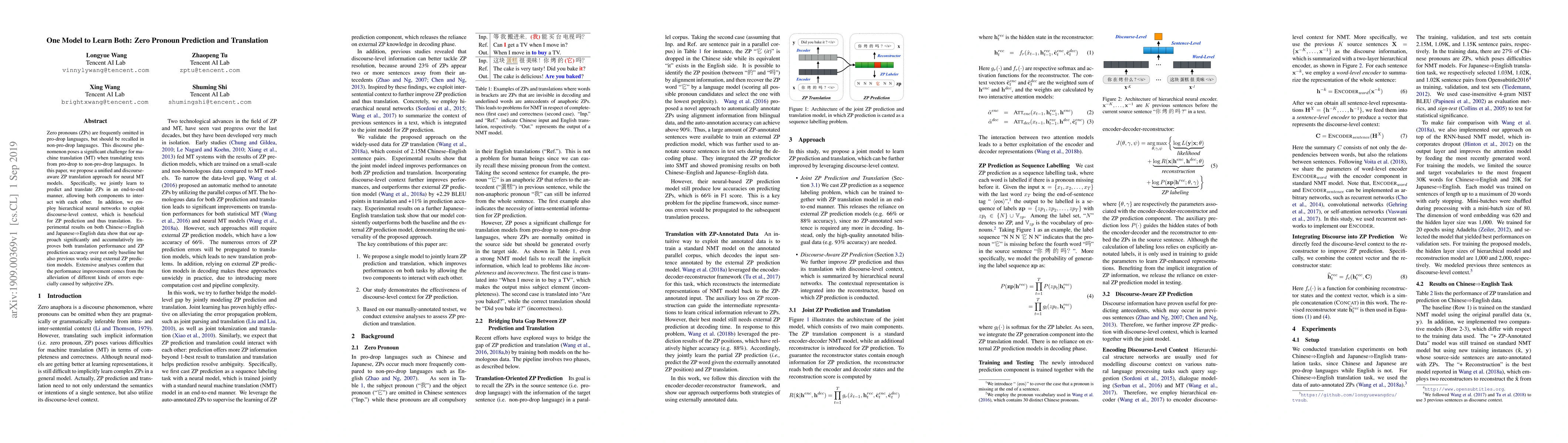 Thumbnail for One Model to Learn Both: Zero Pronoun Prediction and Translation
