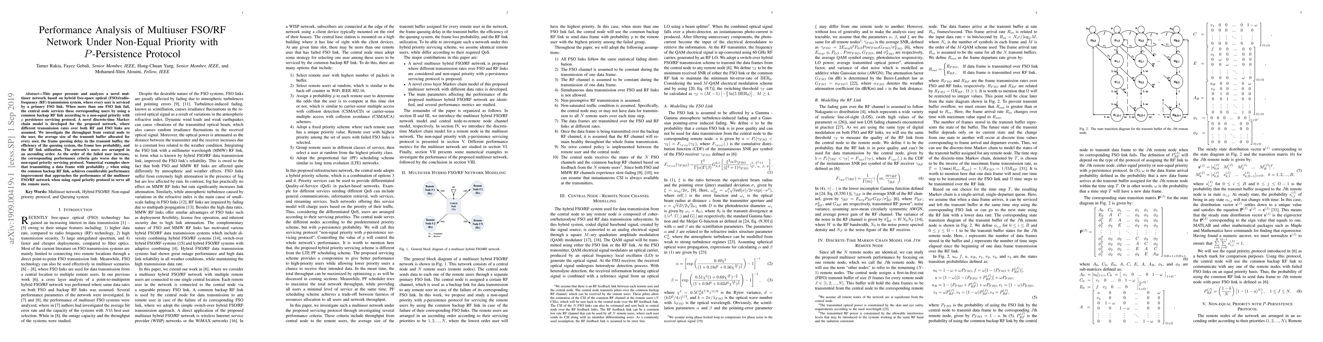 Thumbnail for Performance Analysis of Multiuser FSO/RF Network Under Non-Equal
  Priority with $P$-Persistence Protocol