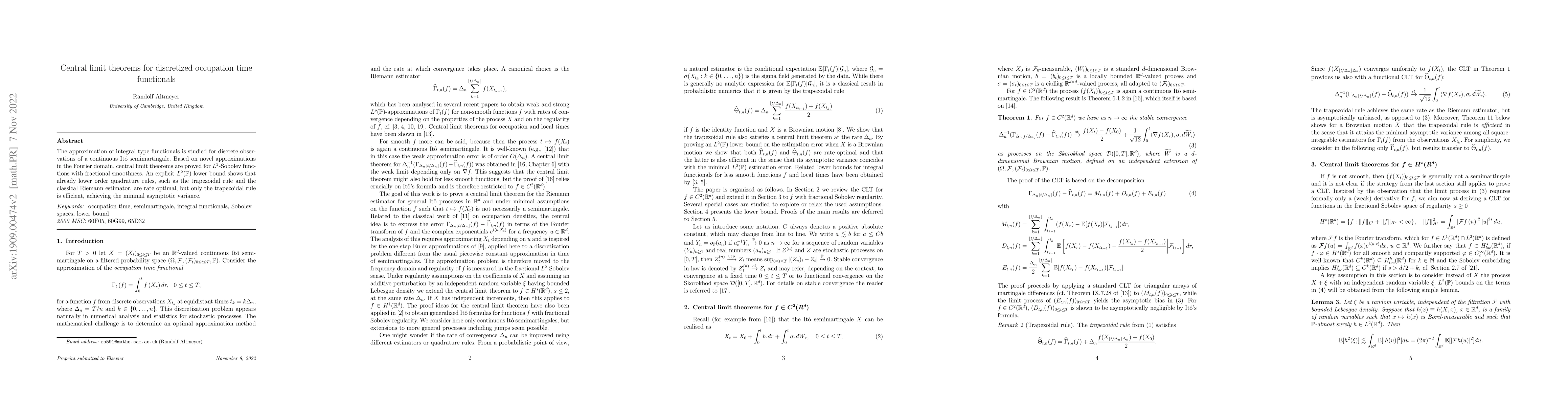 Thumbnail for Central limit theorems for discretized occupation time functionals