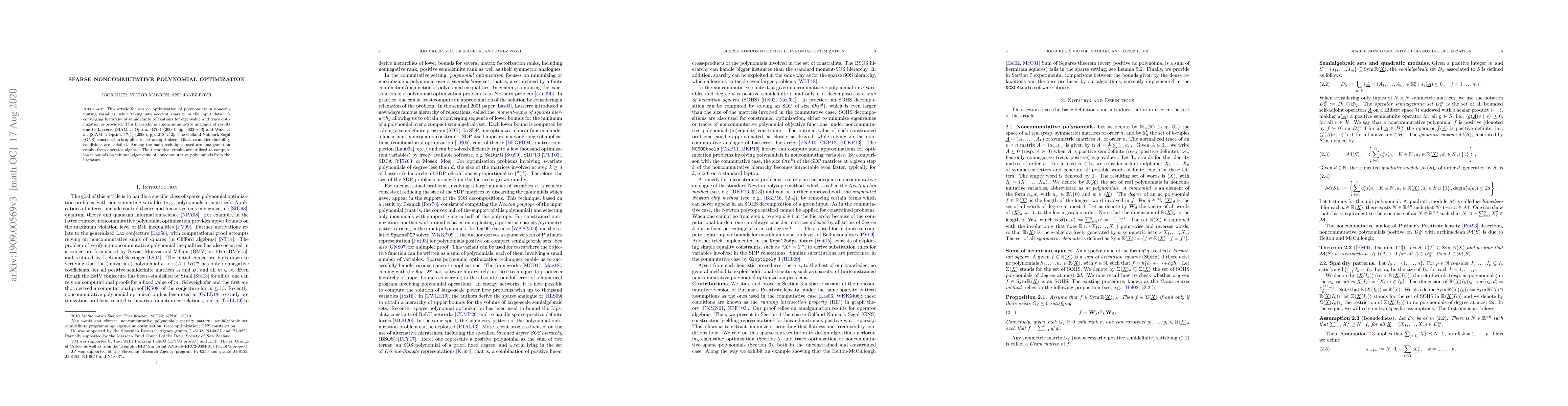 Thumbnail for Sparse Noncommutative Polynomial Optimization