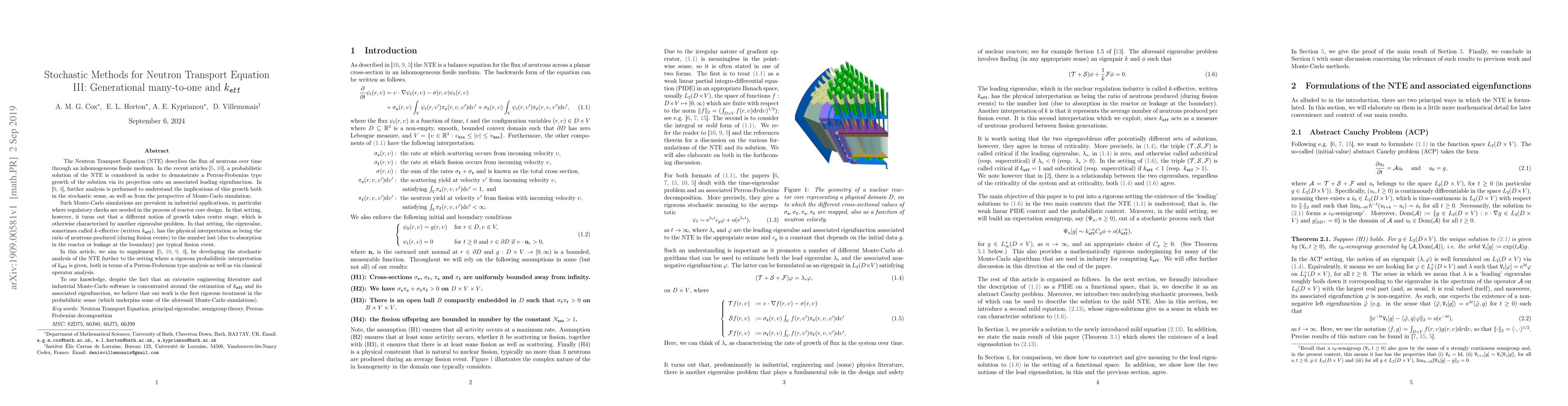 Thumbnail for Stochastic Methods for Neutron Transport Equation III: Generational
  many-to-one and $k_\texttt{eff}$