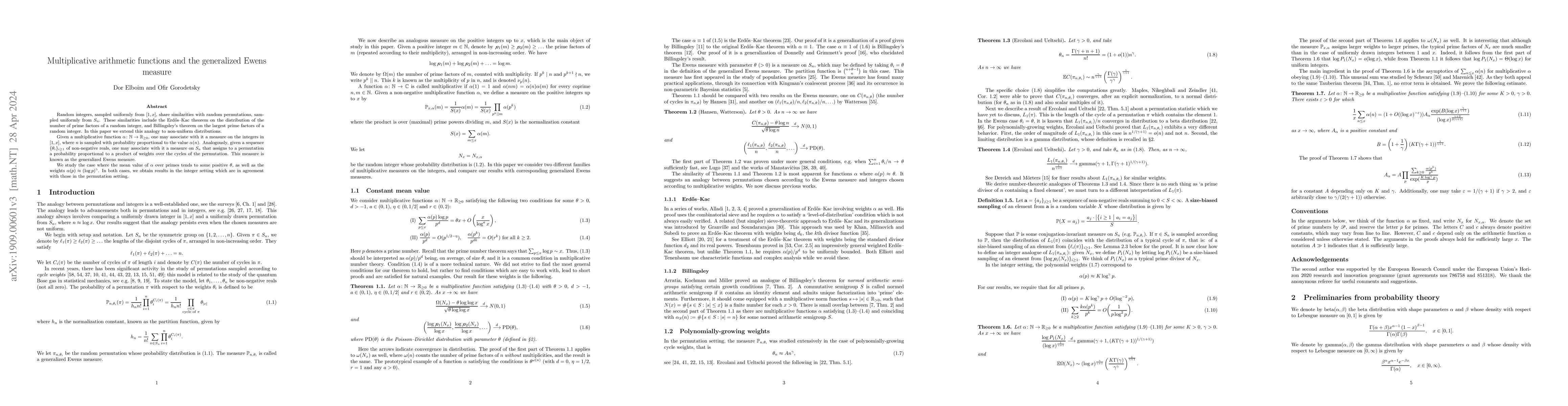 Thumbnail for Multiplicative arithmetic functions and the generalized Ewens measure