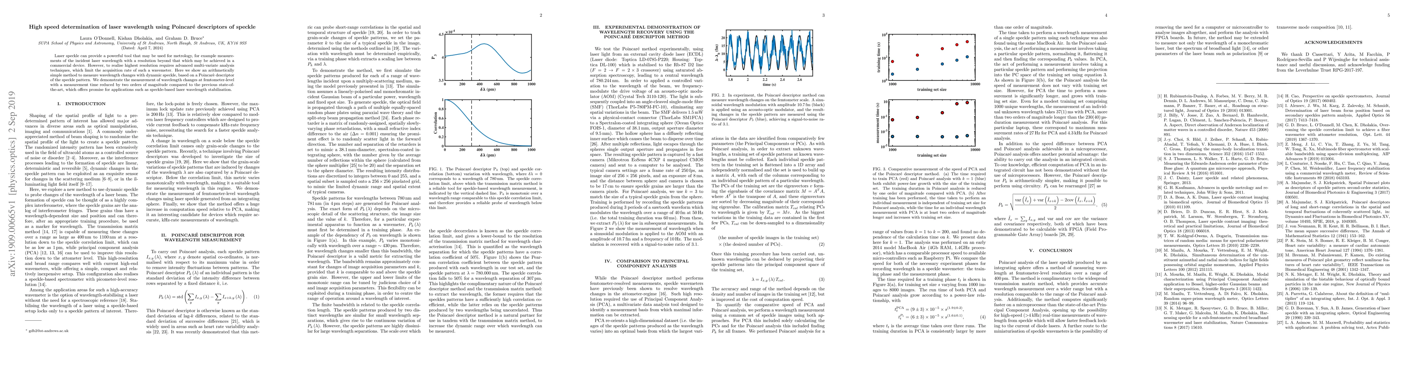 Thumbnail for High speed determination of laser wavelength using Poincar\'e
  descriptors of speckle