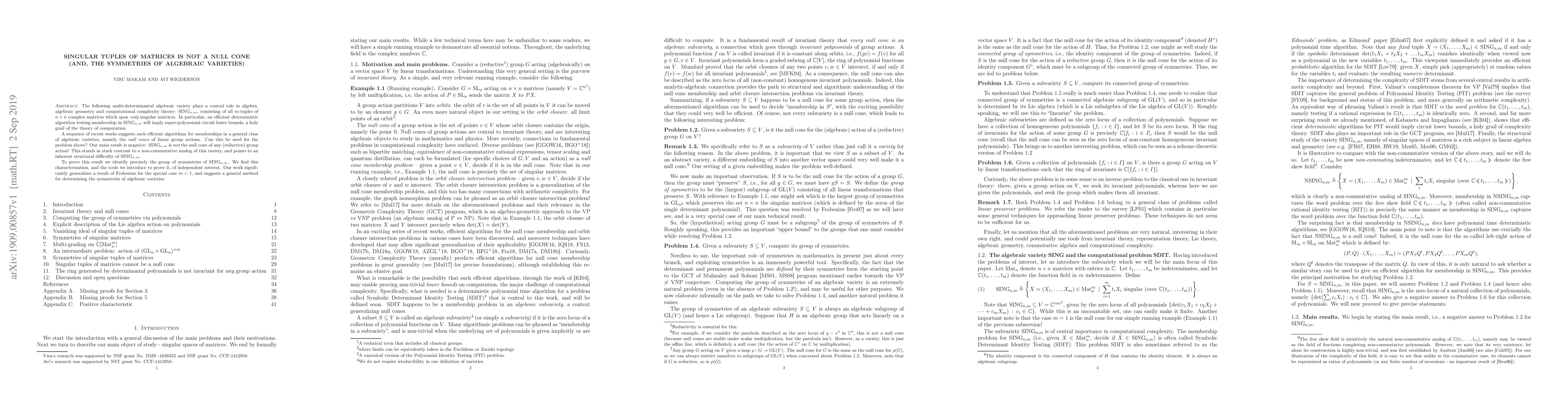 Thumbnail for Singular tuples of matrices is not a null cone (and, the symmetries of
  algebraic varieties)