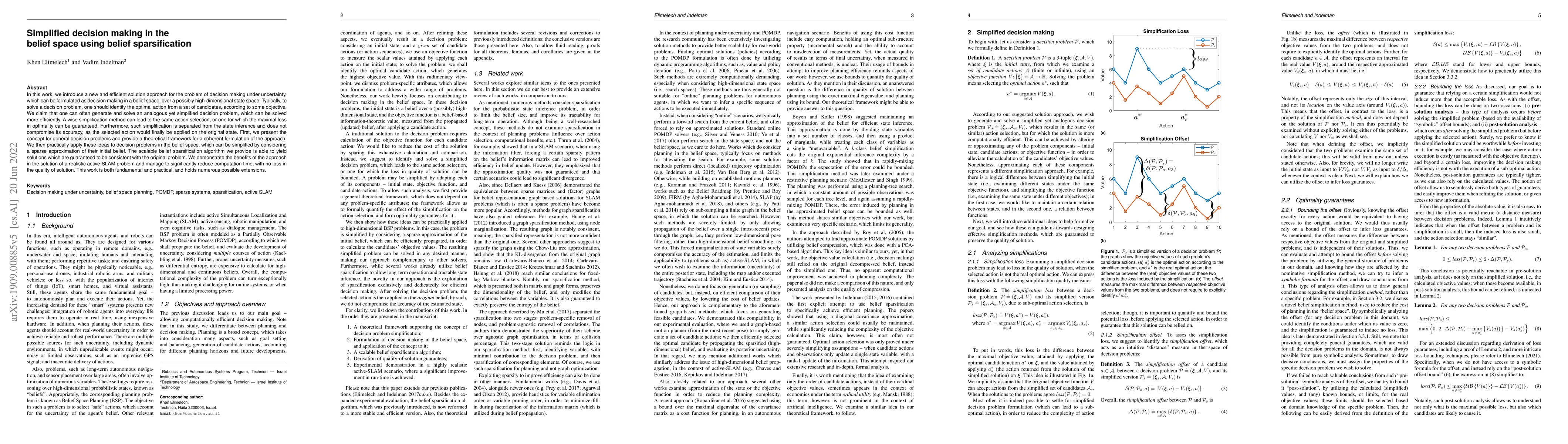 Thumbnail for Simplified decision making in the belief space using belief
  sparsification