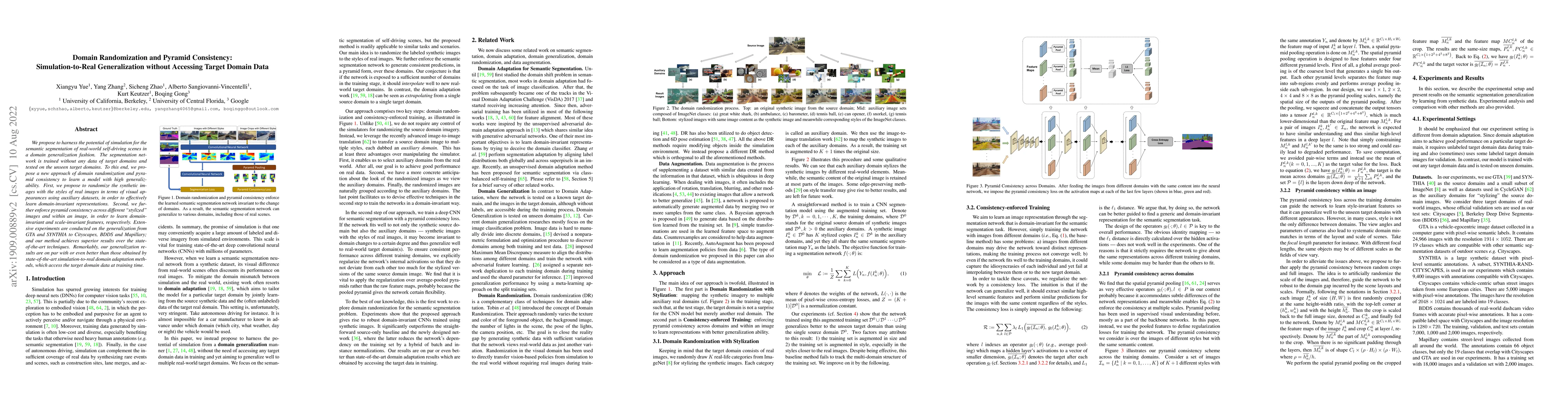 Thumbnail for Domain Randomization and Pyramid Consistency: Simulation-to-Real
  Generalization without Accessing Target Domain Data