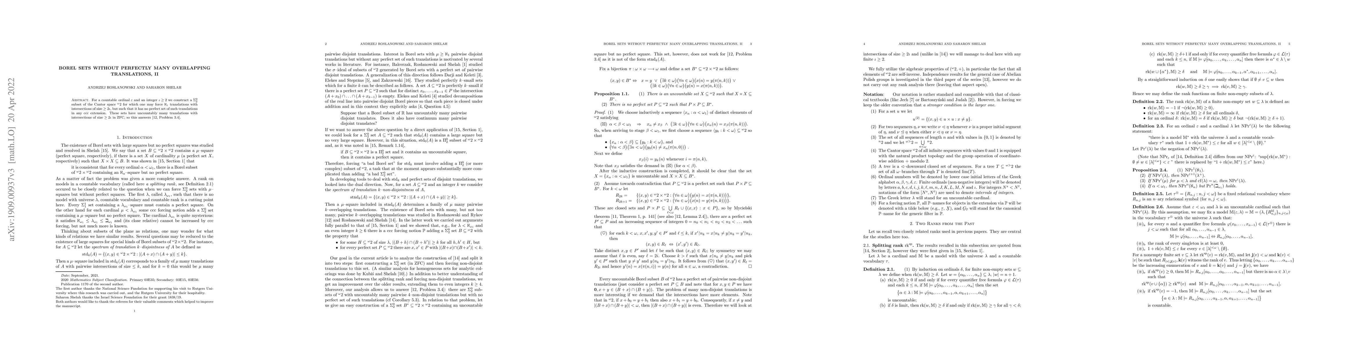 Thumbnail for Borel sets without perfectly many overlapping translations, II