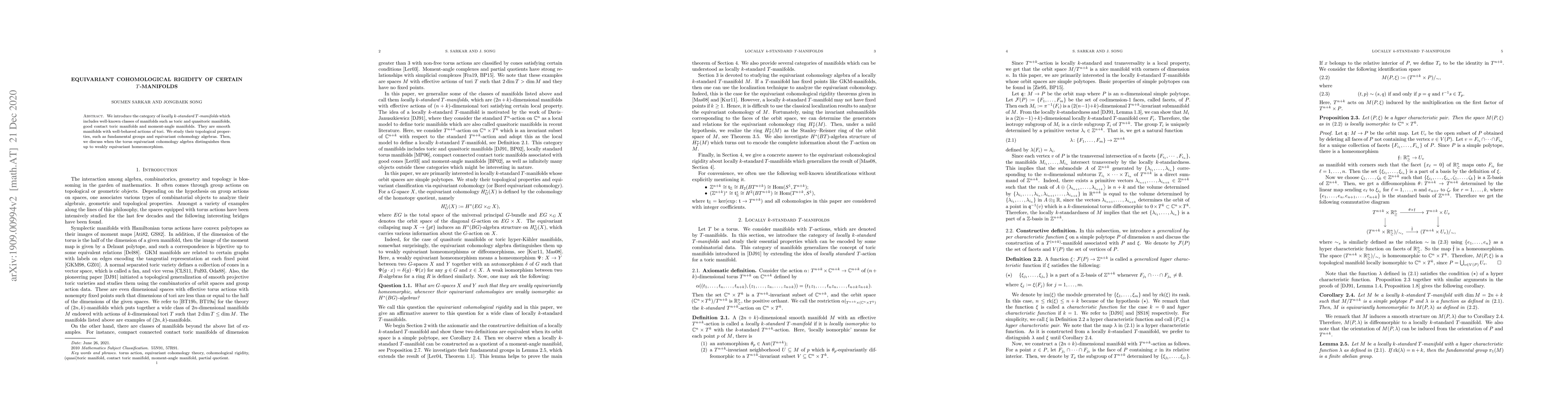 Thumbnail for Equivariant cohomological rigidity of certain $T$-manifolds