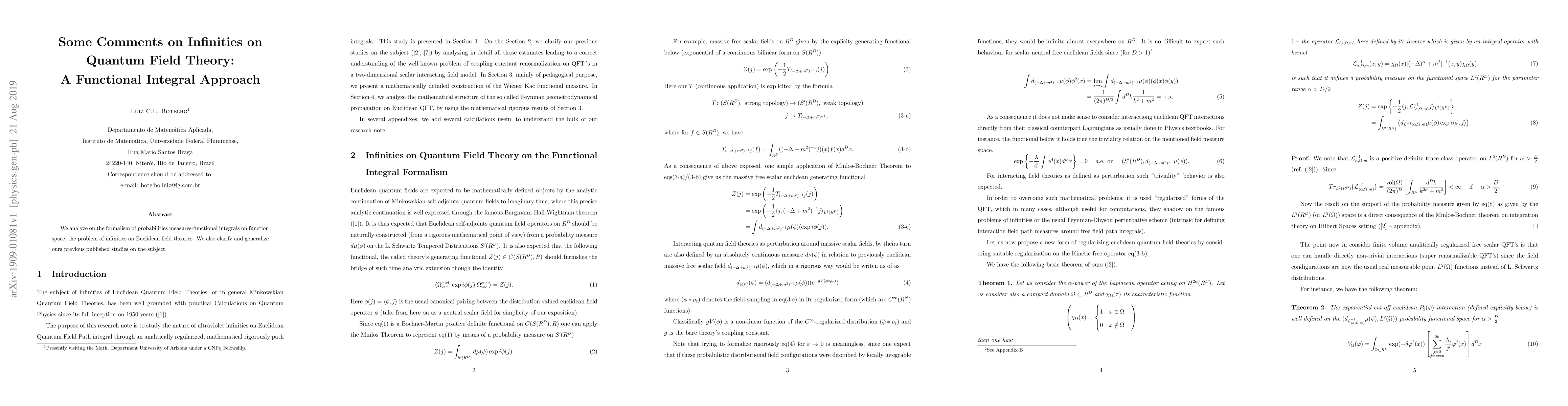 Thumbnail for Some Comments on infinities on Quantum field Theory : A functional
  integral approach