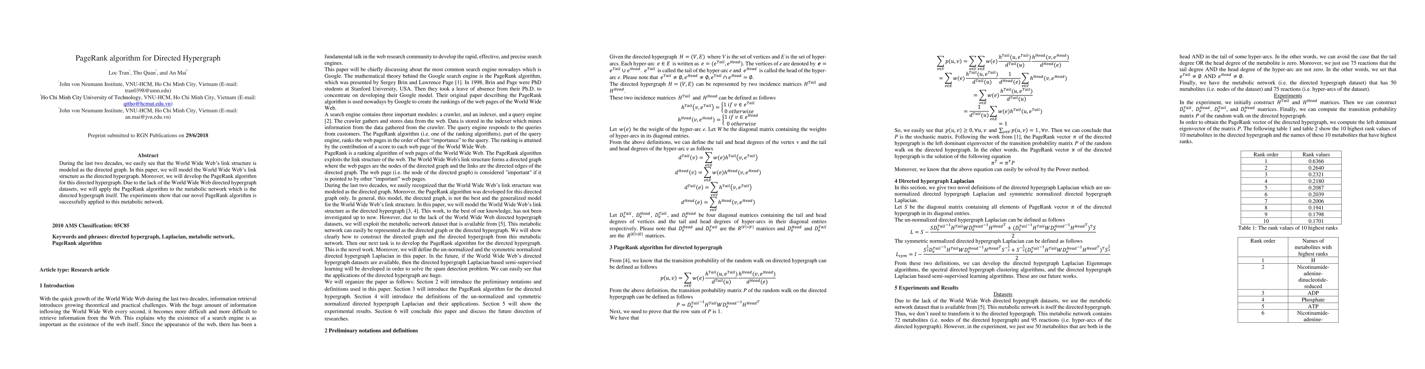 Thumbnail for PageRank algorithm for Directed Hypergraph