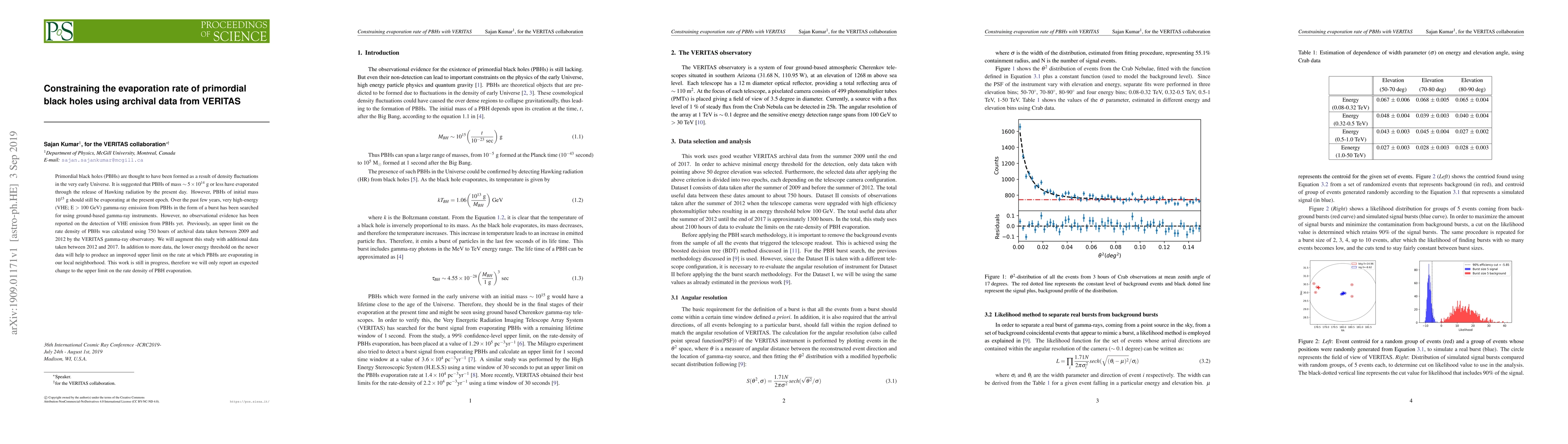 Thumbnail for Constraining the evaporation rate of primordial black holes using
  archival data from VERITAS