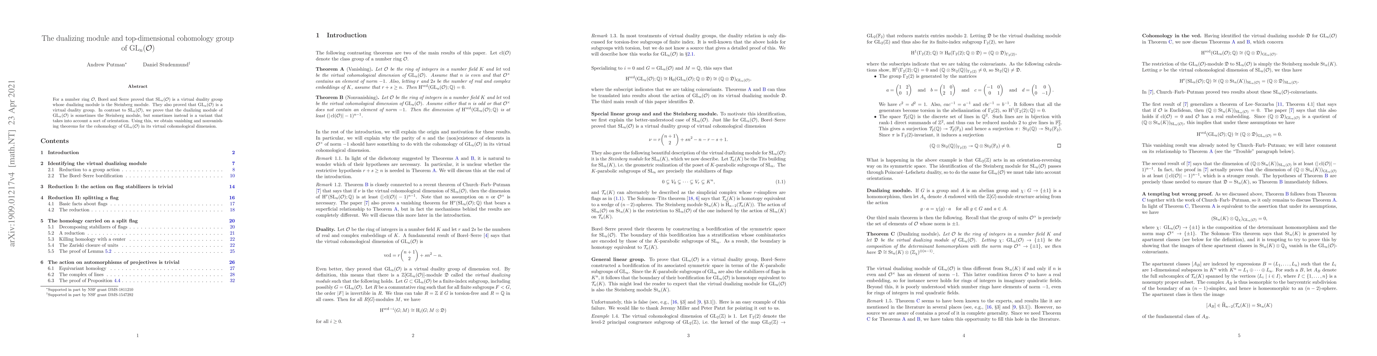 Thumbnail for The dualizing module and top-dimensional cohomology group of
  $\text{GL}_n(\mathcal{O})$